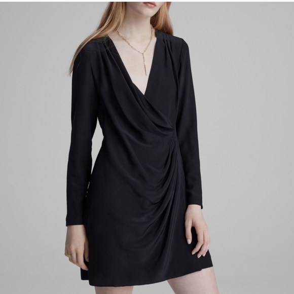 Club Monaco Side Drape Mini Dress Black Silk - Picture 2 of 8